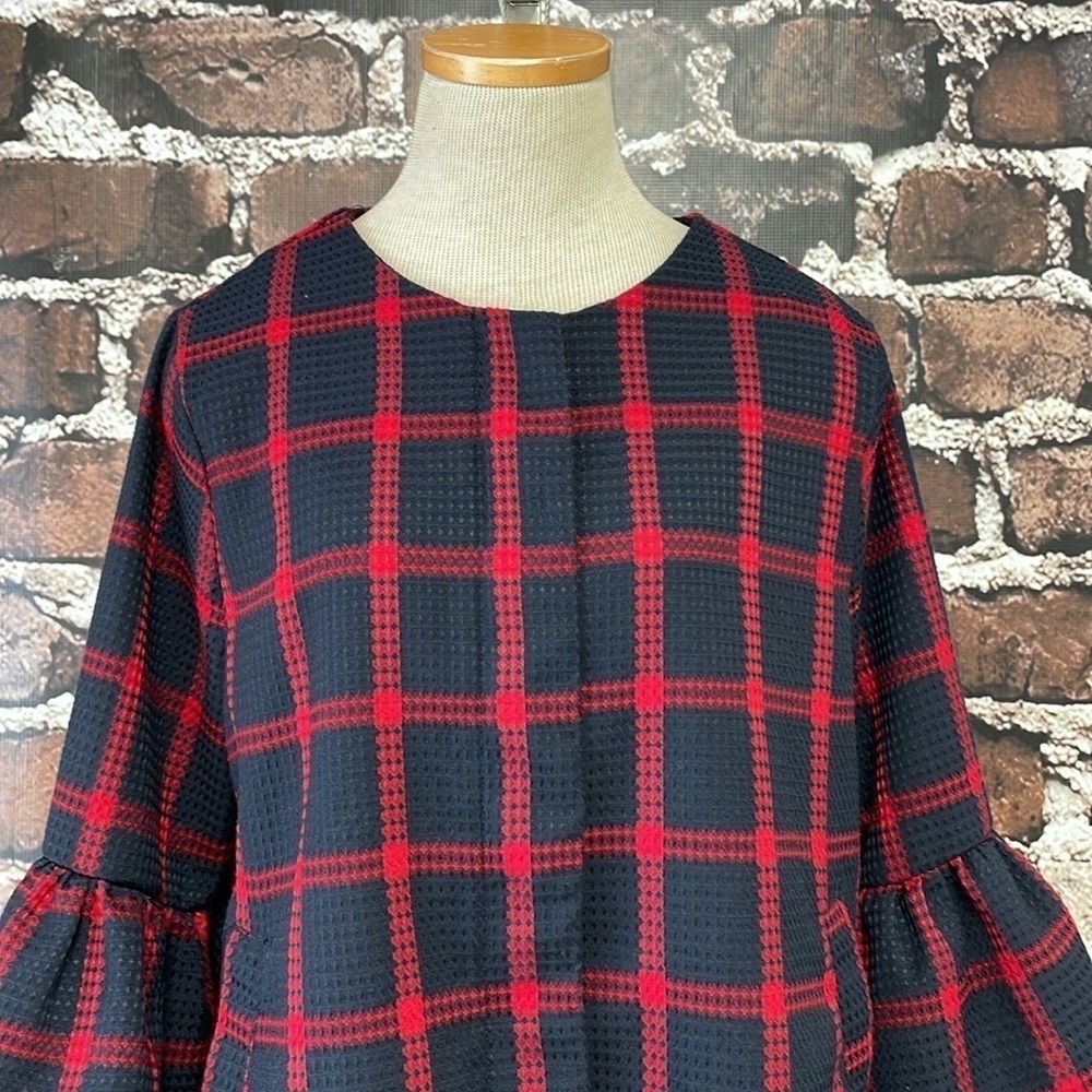 Entro Jacket Women's M Medium Blue Red Plaid Flare Sleeves Waffle Full Zip - Picture 7 of 16